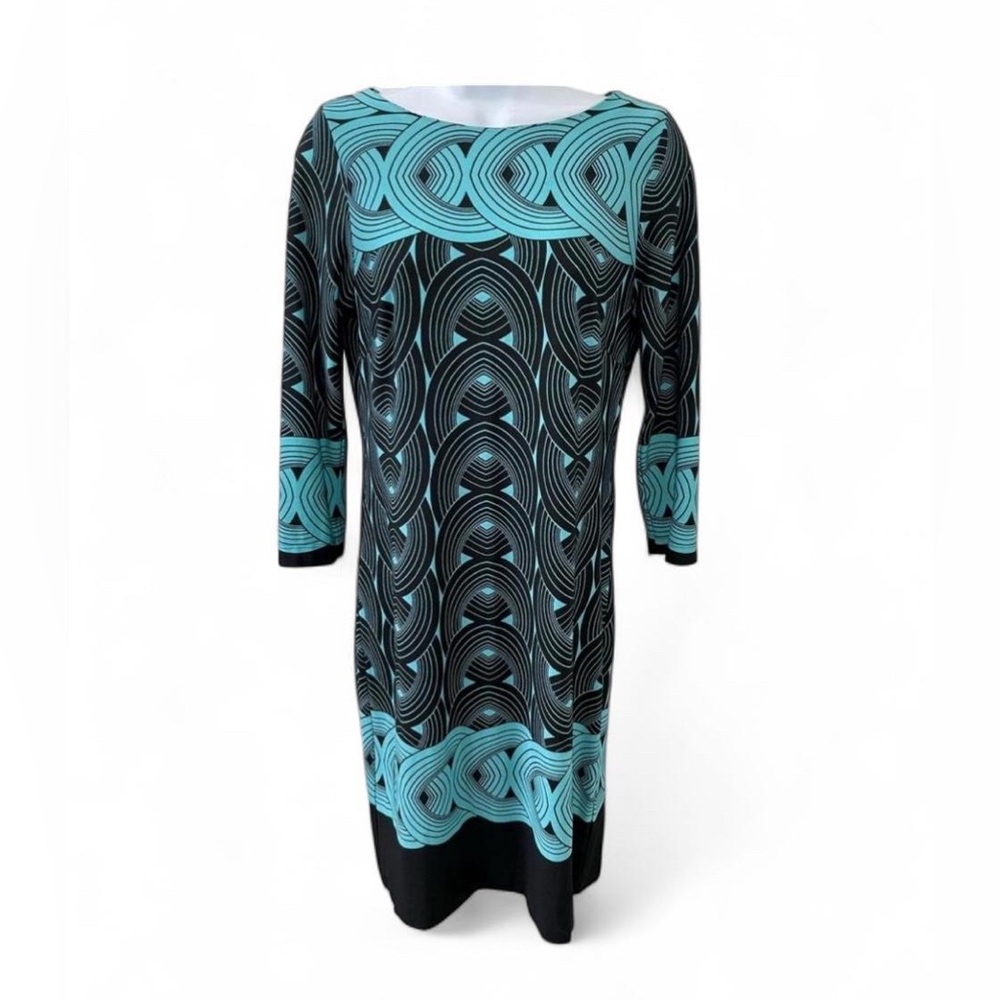 Danny & Nicole Retro Black and Teal Geometric Dress-Size 6
